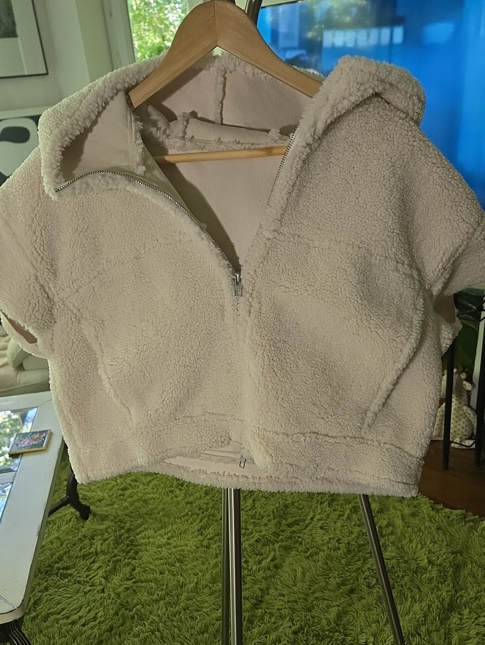 Zara Cream Sherpa Half-Zip Hoodie Su3de Inside